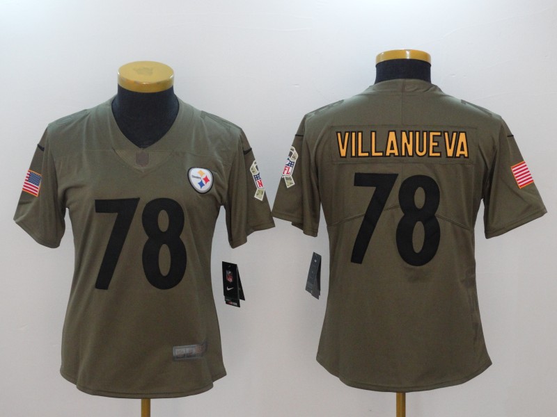 Women Pittsburgh Steelers #78 Villanueva Nike Olive Salute To Service Limited NFL Jerseys->women nfl jersey->Women Jersey